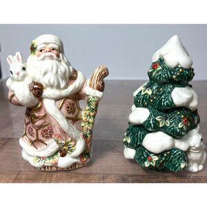 Fitz & Flyod Santa & Tree Ceramic Salt & Pepper Shakers Handcrafted Classic
